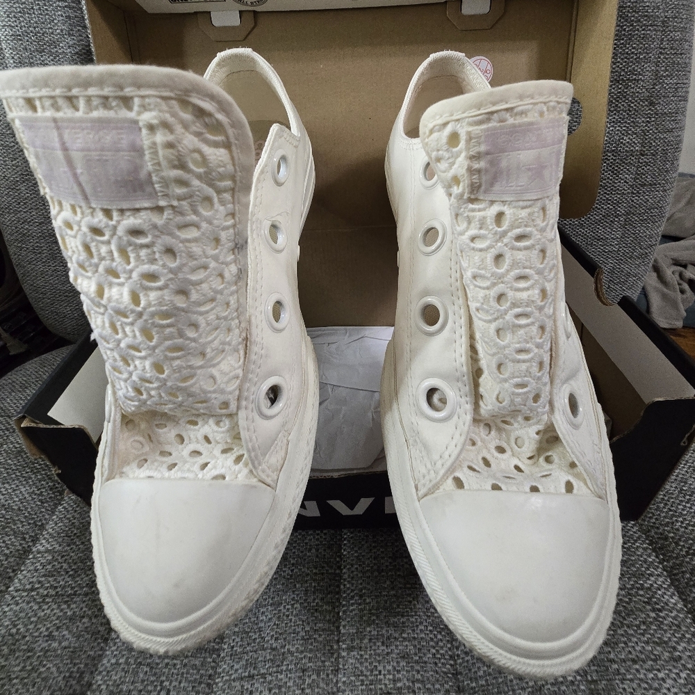 Converse Women's White Lace Slip-On Sneakers